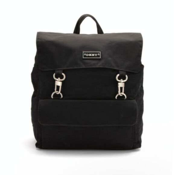 DKNY Canvas Backpack with Flap Top Closure Adjustable Straps Black - Picture 1 of 4